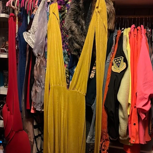 Gold deep v halter romper - Picture 1 of 5